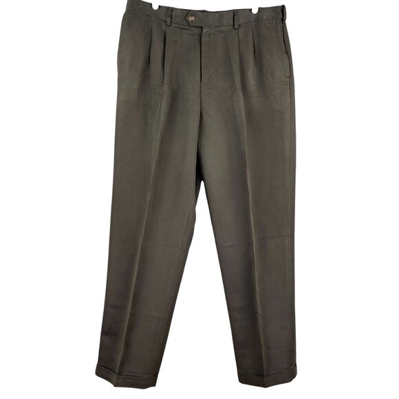 Croft & Barrow Men's Brown Dress Pants Size 36x32 Pleated Front Rolled Cuff Hem - Picture 1 of 13
